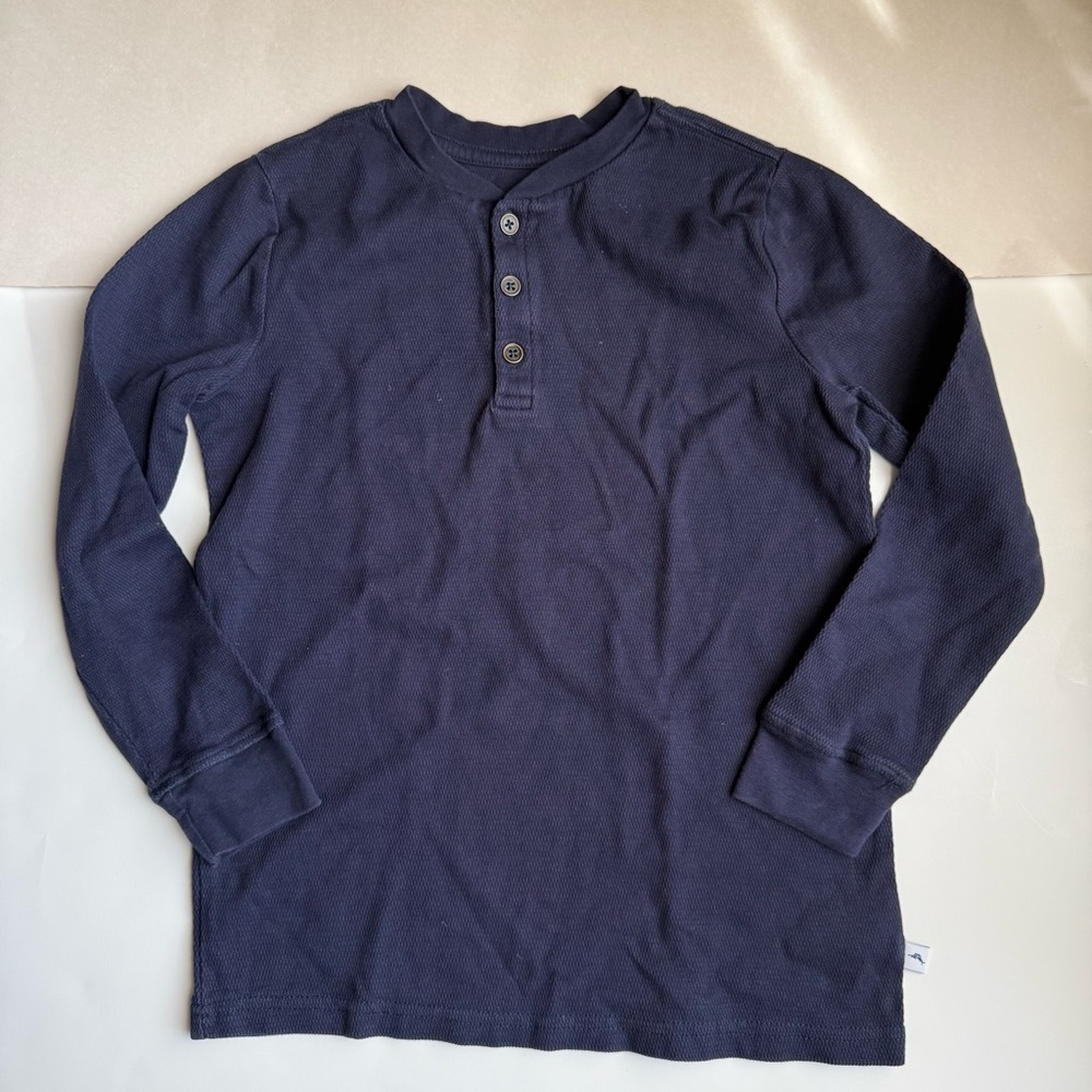 Tommy Bahama Boys Navy Blue Long Sleeve Henley Shirt - Size Large (10/12) (Used)